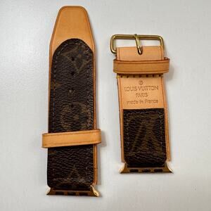 Authentic Louis Vuitton Repurposed Apple Watch Strap Brown Leather Size 40 mm